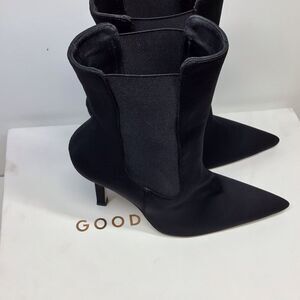 Good American High Kickstand Black Stretch Pointed Toe Heeled Booties Size 8